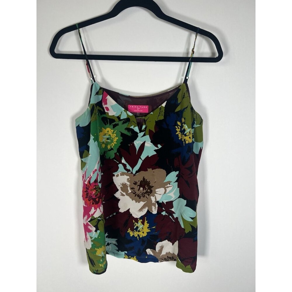 TRINA TURK 20th anniversary floral whimsigoth mushroomcore silk tank blouse M